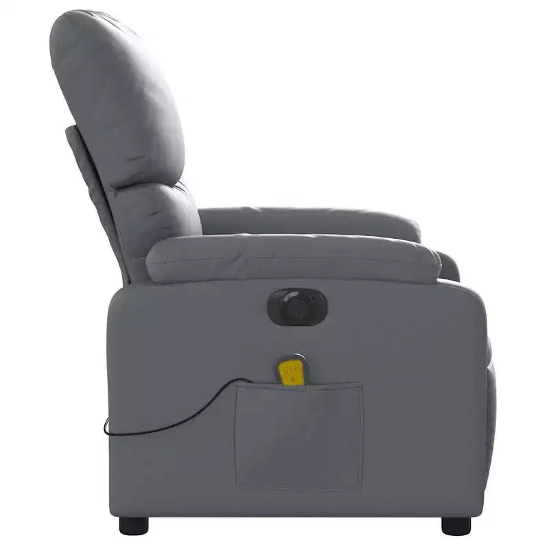Fauteuil inclinable de massage électrique en similicuir gris, bois, métal, mousse