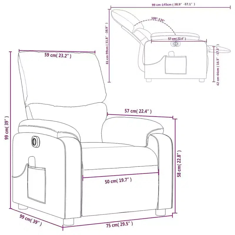Fauteuil inclinable de massage électrique en similicuir gris, bois, métal, mousse