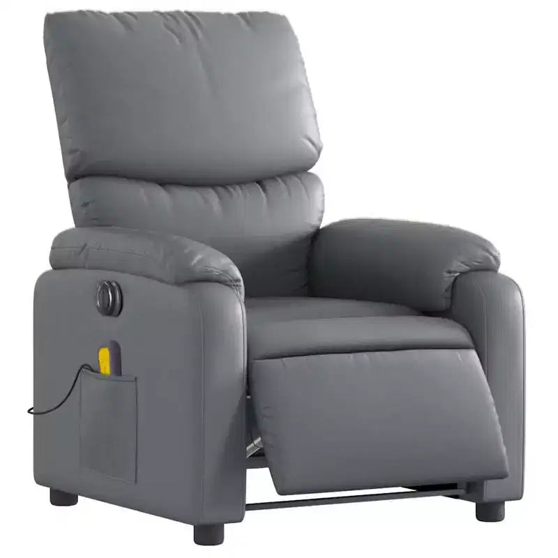 Fauteuil inclinable de massage électrique en similicuir gris, bois, métal, mousse
