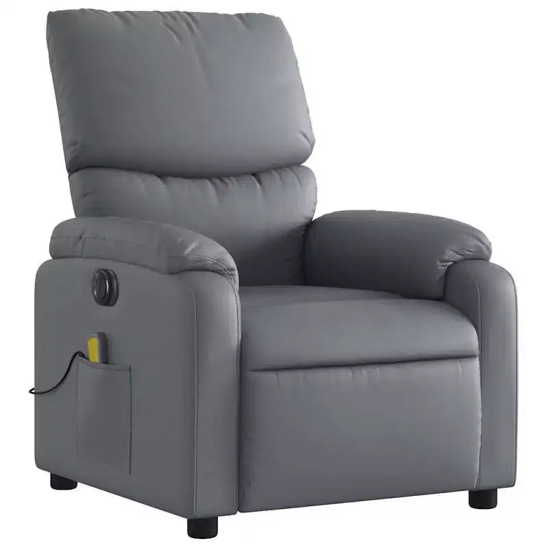 Fauteuil inclinable de massage électrique en similicuir gris, bois, métal, mousse