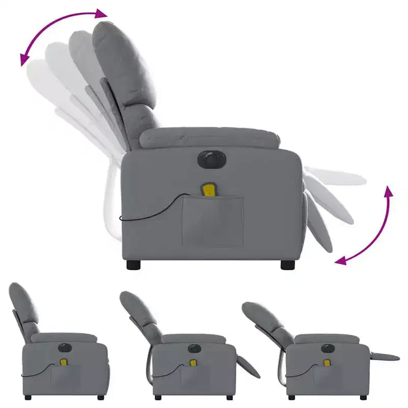 Fauteuil inclinable de massage électrique en similicuir gris, bois, métal, mousse