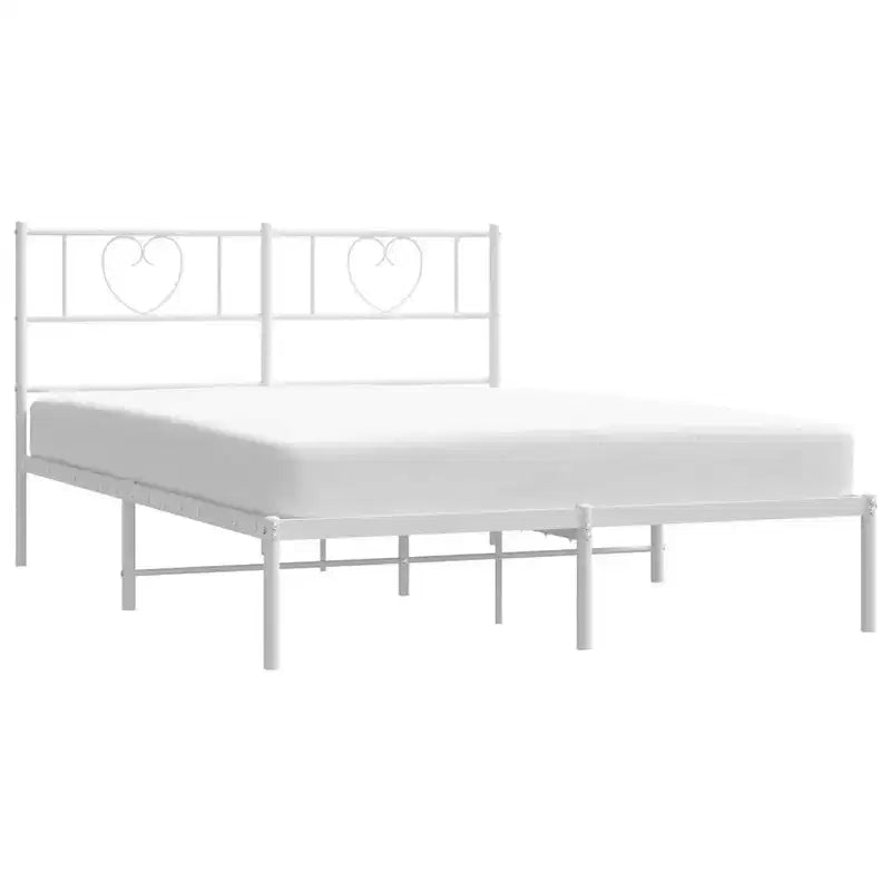 Cadre de lit en métal avec tête de lit, acier robuste, blanc, sans matelas
