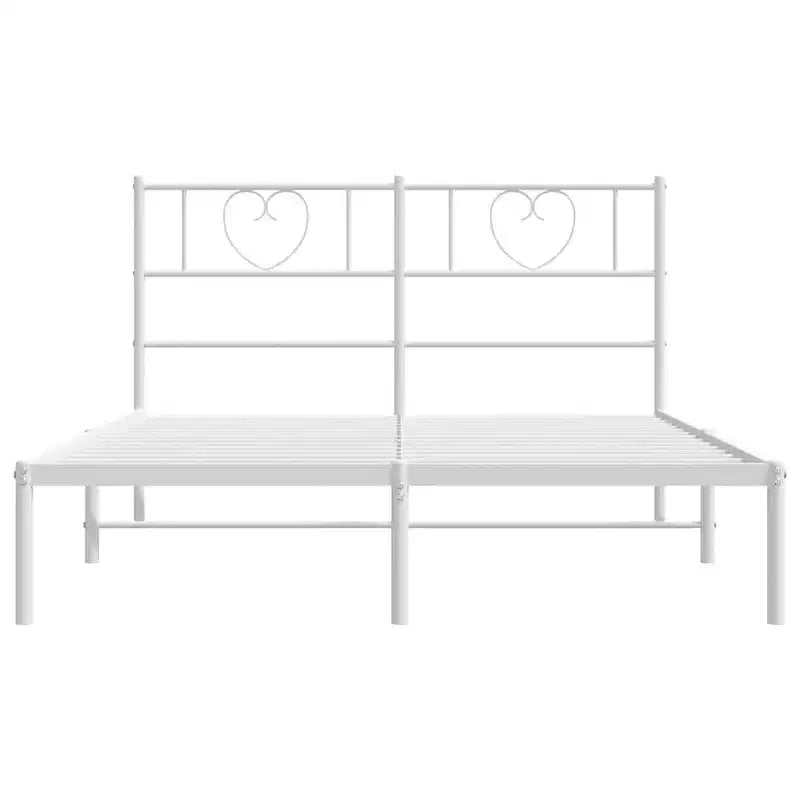 Cadre de lit en métal avec tête de lit, acier robuste, blanc, sans matelas