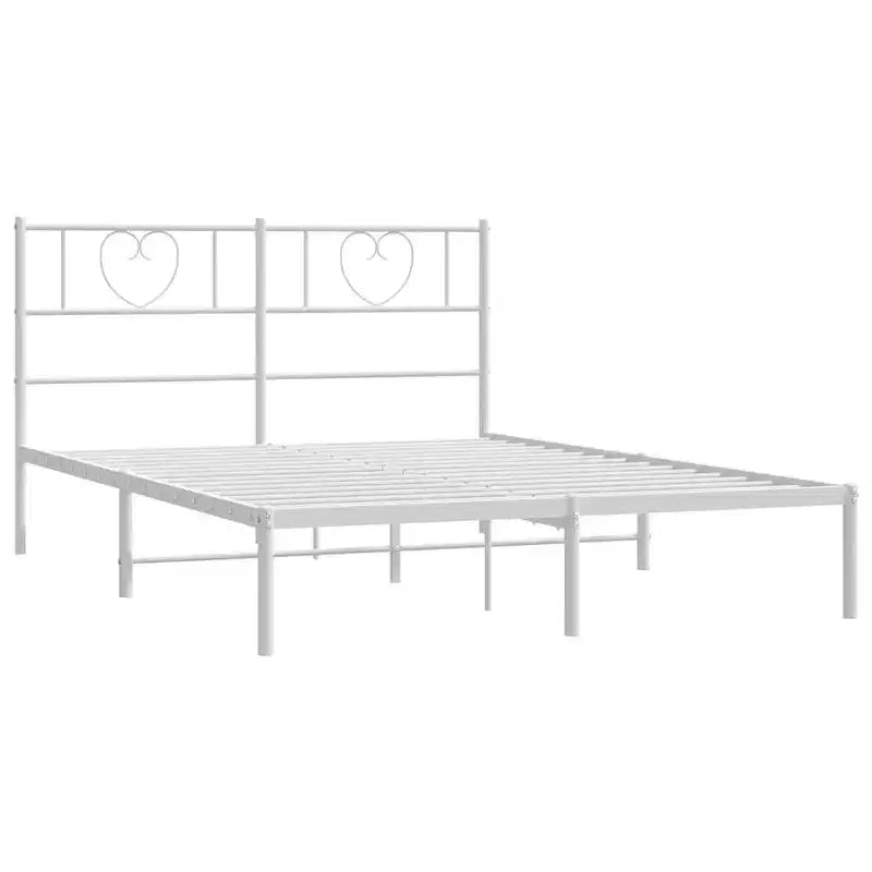 Cadre de lit en métal avec tête de lit, acier robuste, blanc, sans matelas