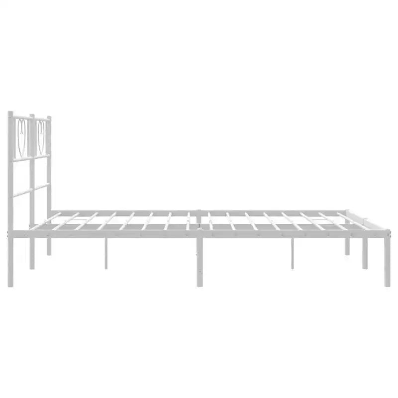 Cadre de lit en métal avec tête de lit, acier robuste, blanc, sans matelas