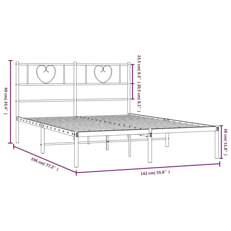 Cadre de lit en métal avec tête de lit, acier robuste, blanc, sans matelas