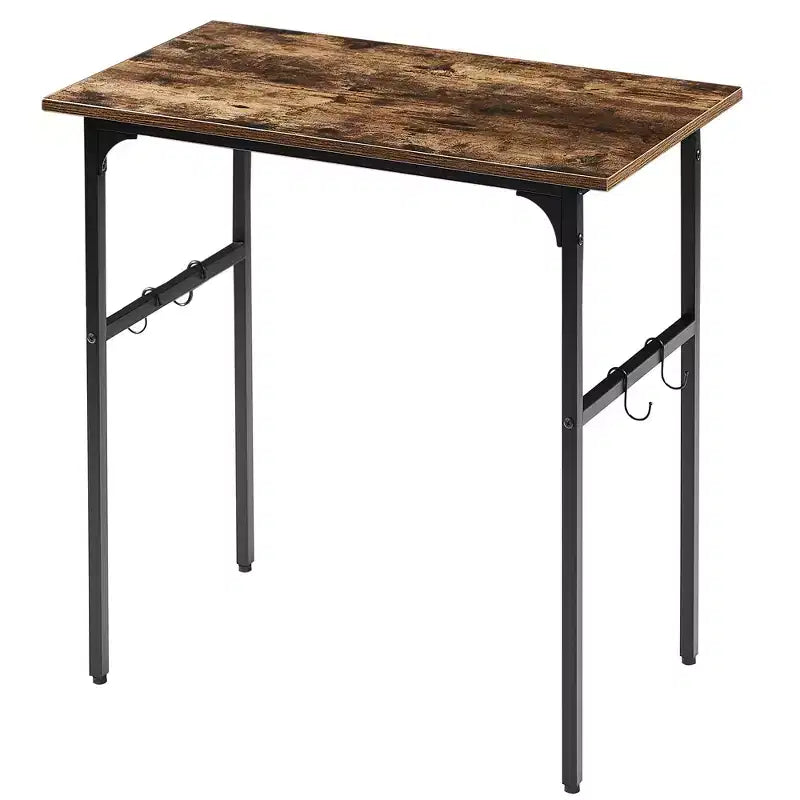 Petit bureau d'ordinateur de 32/43 po, bureau d'écriture avec crochets, bureau de travail avec pieds réglables pour petit espace, marron