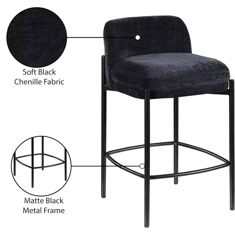 Tabouret en tissu chenille noir