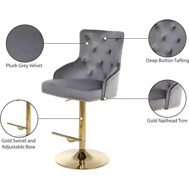 Tabouret réglable en velours gris
