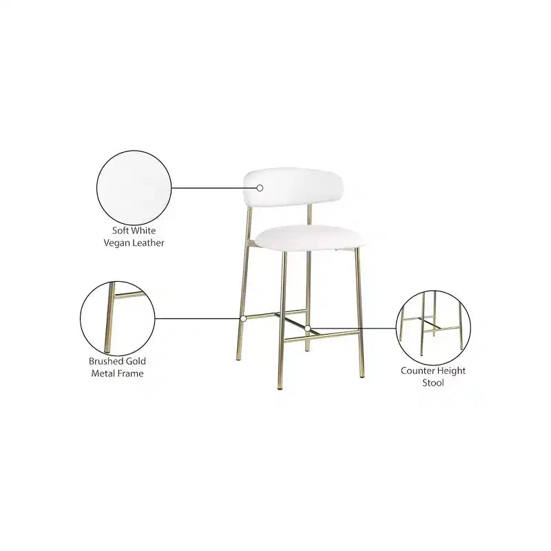 Tabouret de comptoir en cuir végétalien blanc