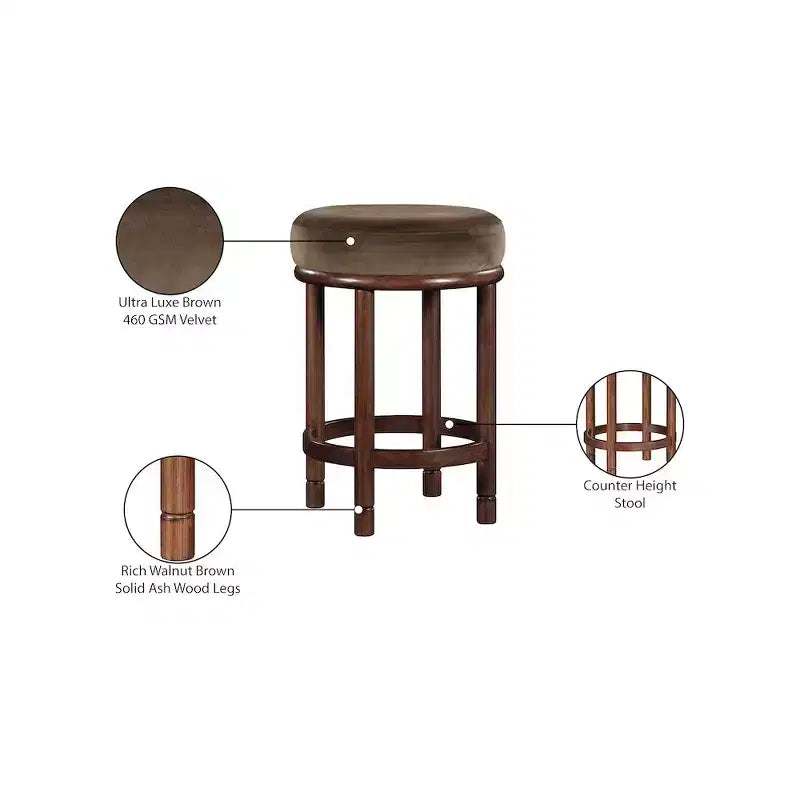 Tabouret de comptoir en velours marron