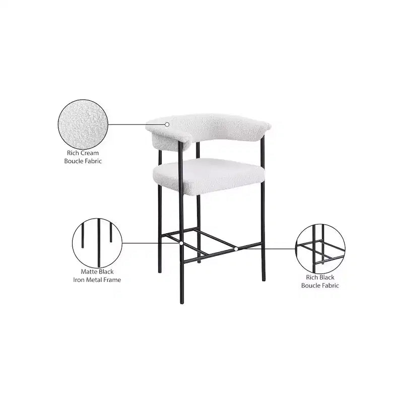 Tabouret de comptoir en tissu bouclé crème
