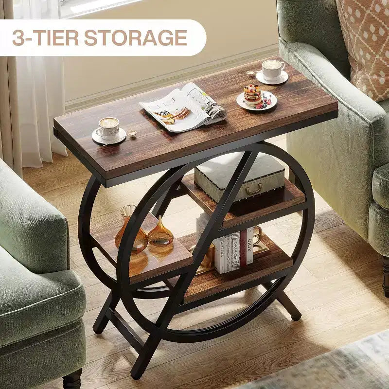 Table d'appoint en bois à niveaux, Table d'appoint étroite avec rangement, Table d'appoint de canapé pour chambre à coucher et salon