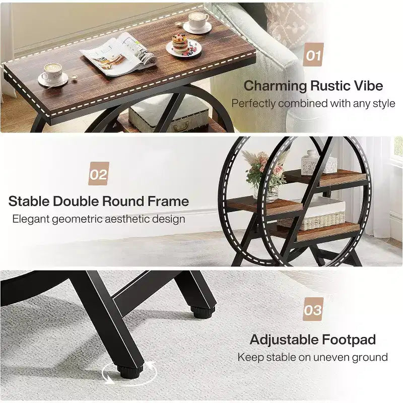 Table d'appoint en bois à niveaux, Table d'appoint étroite avec rangement, Table d'appoint de canapé pour chambre à coucher et salon