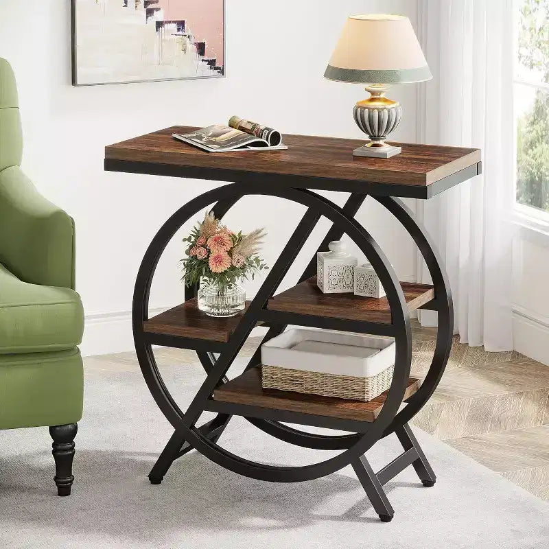 Table d'appoint en bois à niveaux, Table d'appoint étroite avec rangement, Table d'appoint de canapé pour chambre à coucher et salon