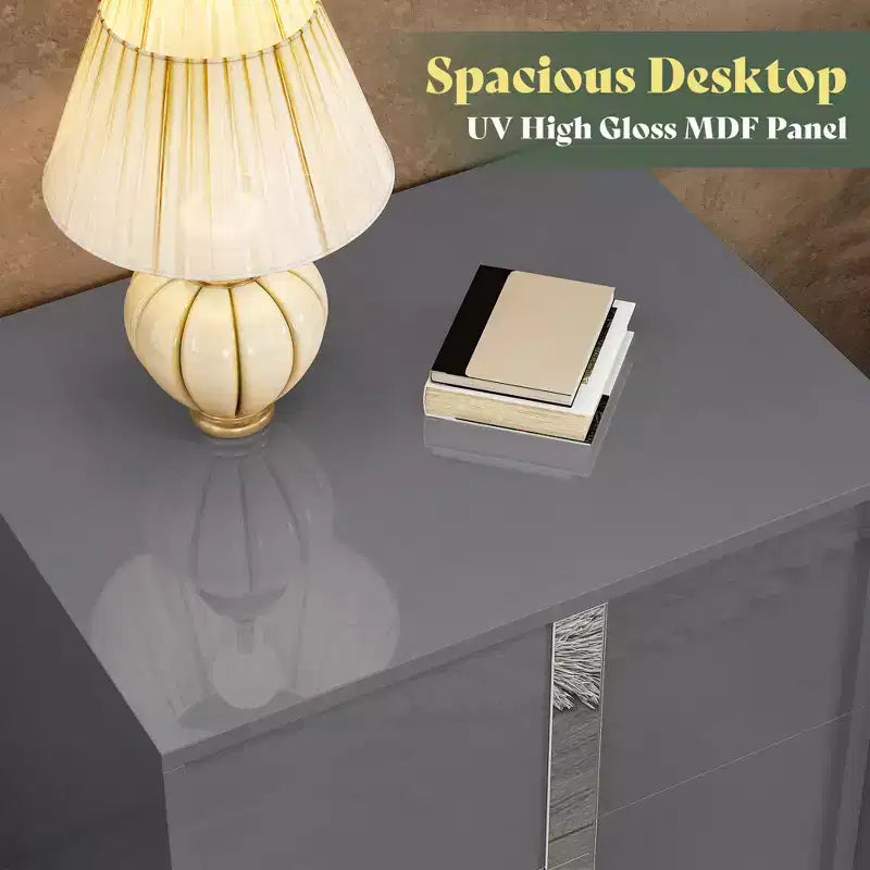 Table de chevet, table d'appoint moderne de 60 cm avec 2 tiroirs, finition brillante anti-UV