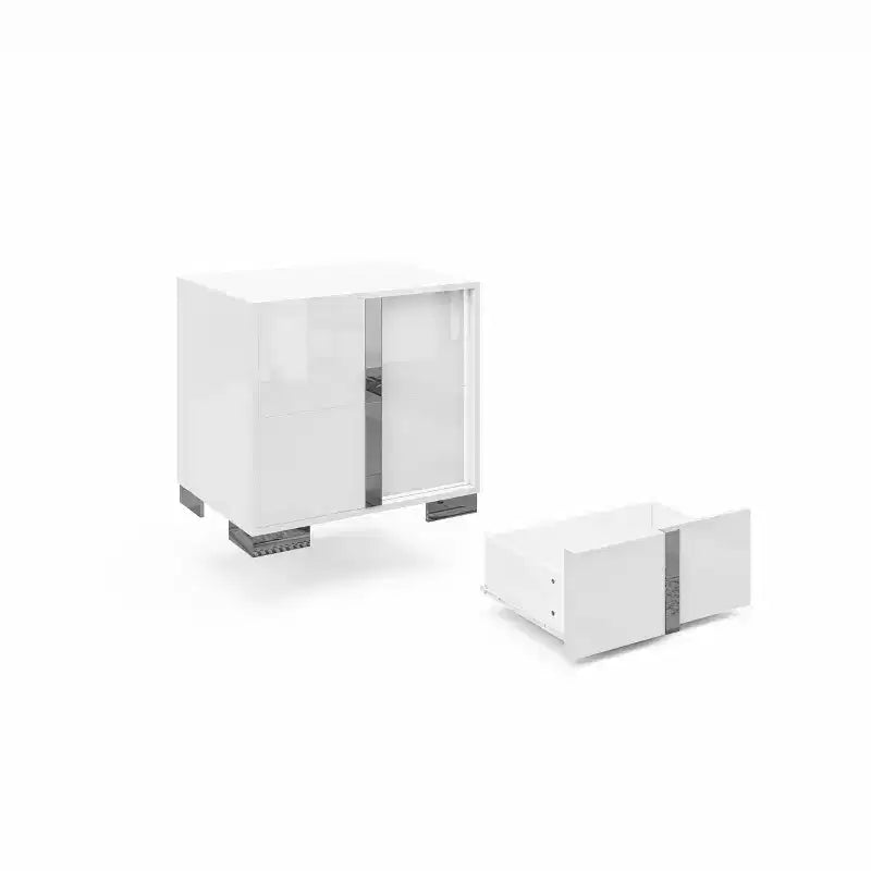 Table de chevet, table d'appoint moderne de 60 cm avec 2 tiroirs, finition brillante anti-UV