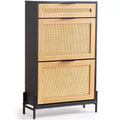 VEVOR Rattan Shoe Cabinet, with 2 Flip Rattan Drawers &amp; 1 Slide Drawer, Metal Legs, Slim Shoe Entryway Cabinet for Entryway, Closet, Hallway, Black