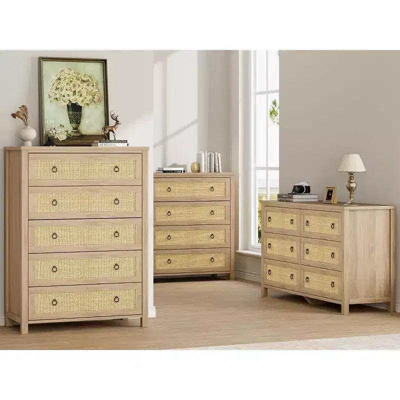 Cabinet en rotin à cinq tiroirs