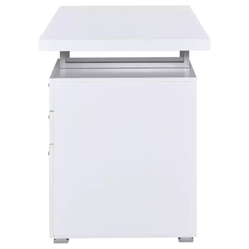 Bureau réversible à 3 tiroirs, bureau d'ordinateur avec classeur, pieds en métal, bureau d'écriture moderne de 120 cm pour bureau à domicile, étude, chambre, blanc