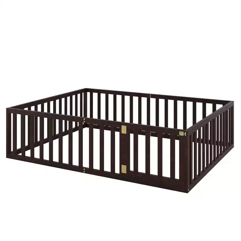 Cadre de lit en bois de taille Queen avec clôture et porte