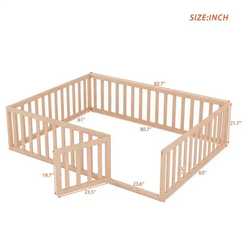 Cadre de lit en bois de taille Queen avec clôture et porte