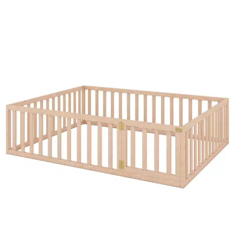 Cadre de lit en bois de taille Queen avec clôture et porte