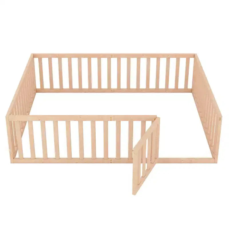 Cadre de lit en bois de taille Queen avec clôture et porte