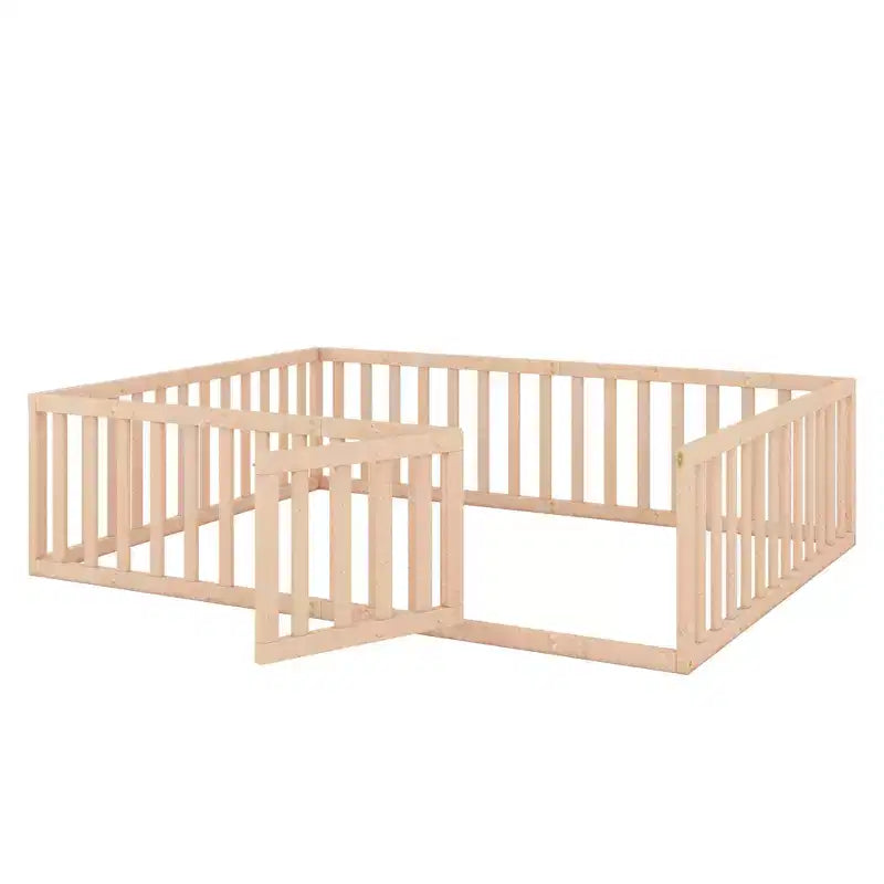 Cadre de lit en bois de taille Queen avec clôture et porte