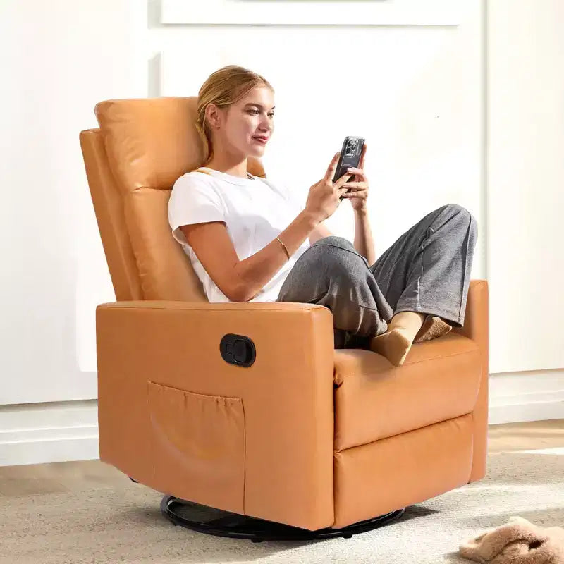 Fauteuil inclinable pivotant à 360° en similicuir marron avec repose-pieds extra large et dossier réglable