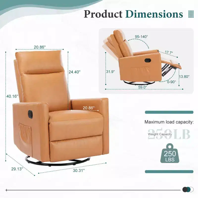 Fauteuil inclinable pivotant à 360° en similicuir marron avec repose-pieds extra large et dossier réglable