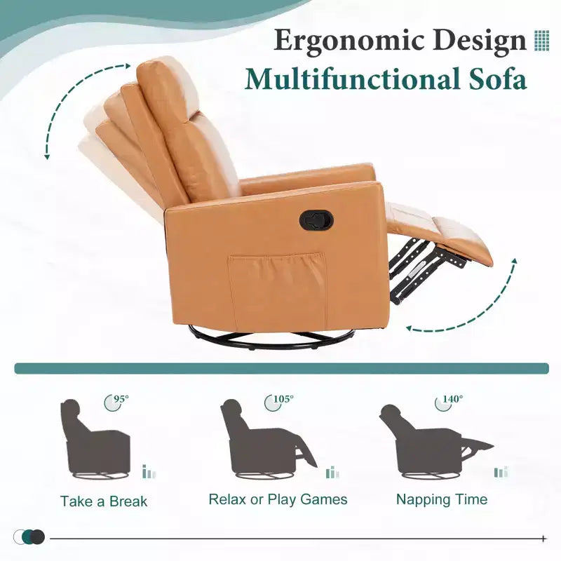 Fauteuil inclinable pivotant à 360° en similicuir marron avec repose-pieds extra large et dossier réglable