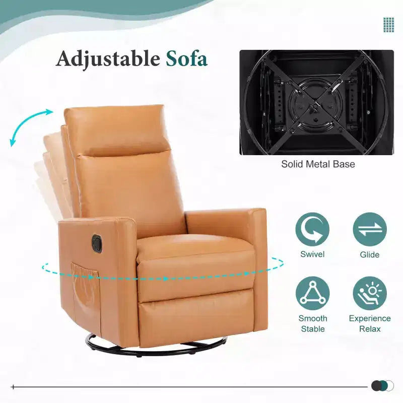 Fauteuil inclinable pivotant à 360° en similicuir marron avec repose-pieds extra large et dossier réglable