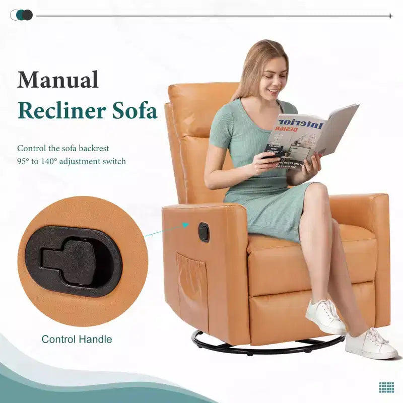 Fauteuil inclinable pivotant à 360° en similicuir marron avec repose-pieds extra large et dossier réglable