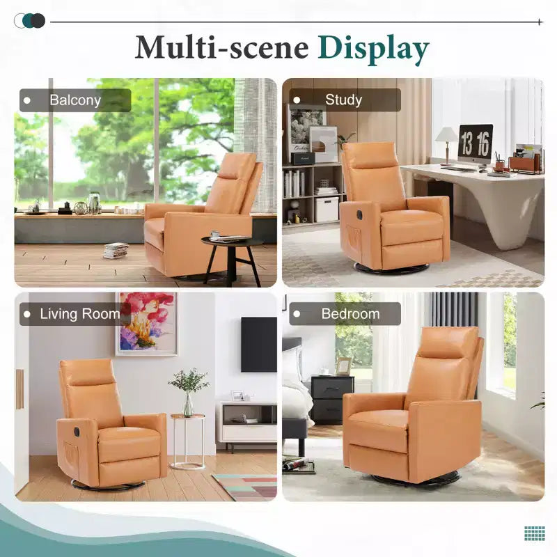 Fauteuil inclinable pivotant à 360° en similicuir marron avec repose-pieds extra large et dossier réglable