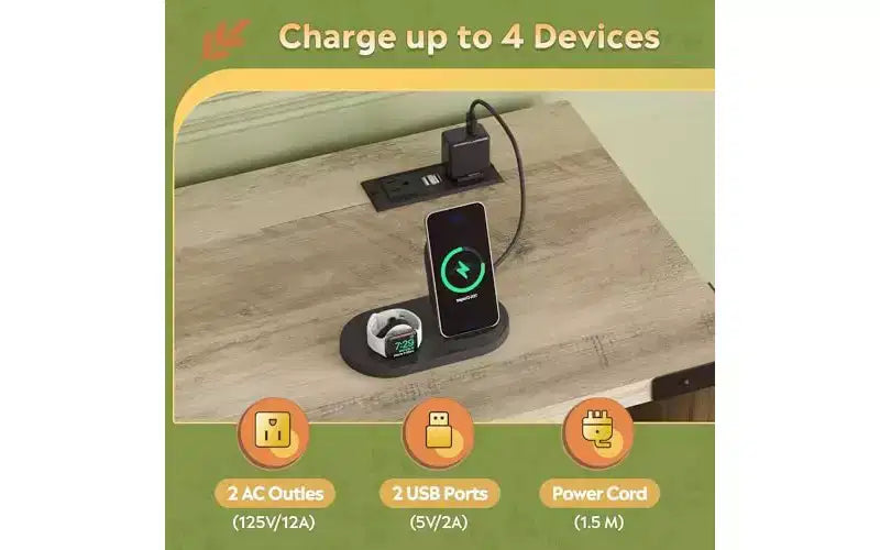 Meuble de rangement en bois avec station de recharge, classeur latéral mobile avec serrure pour bureau à domicile