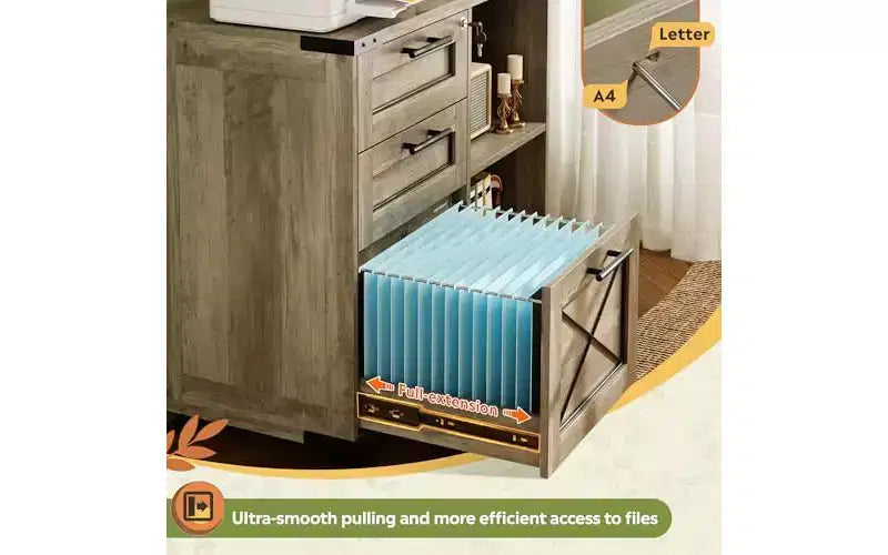 Meuble de rangement en bois avec station de recharge, classeur latéral mobile avec serrure pour bureau à domicile