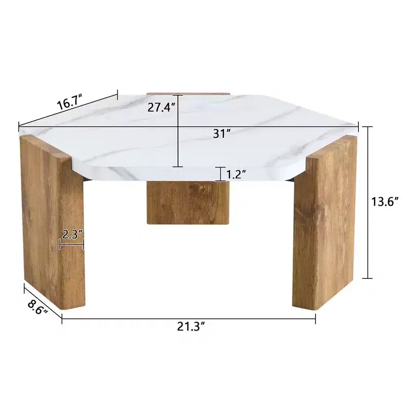 Table basse hexagonale en marbre blanc 31", base de support triangulaire, capacité de charge de 113 kg