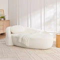 Modern Oval Small Sofa Chair in Boucl Fabric, Compact Lounge Accent Chair with Side Armrests and Pillow for Living Room &amp; Bedroom-Panipeachy