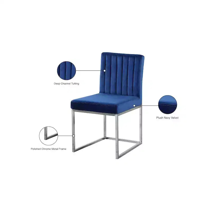 Chaise de salle à manger en velours bleu marine