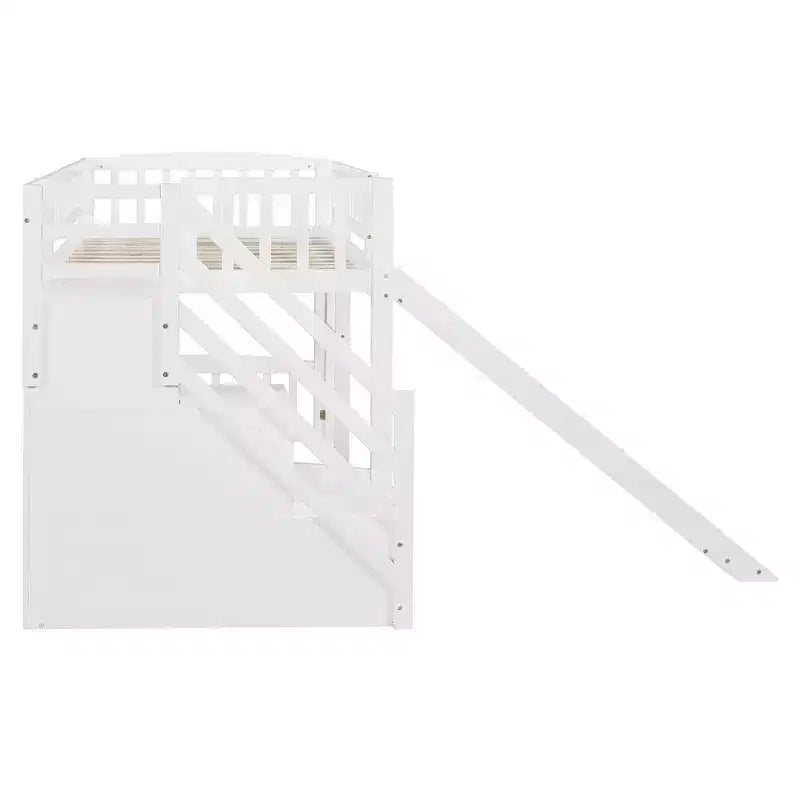 Lit mezzanine double avec toboggan et escalier de rangement pour chambre d'enfant