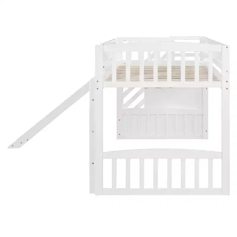 Lit mezzanine double avec toboggan et escalier de rangement pour chambre d'enfant