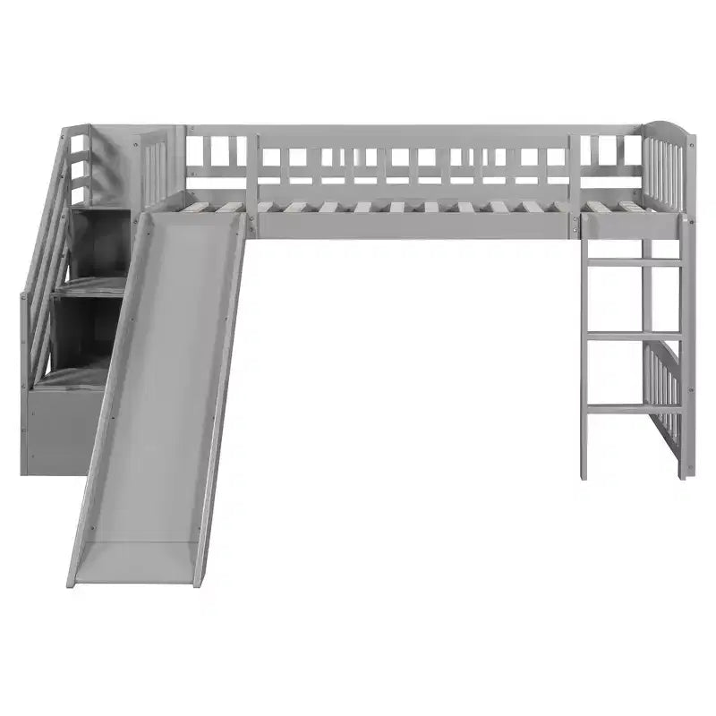Lit mezzanine double avec toboggan et escalier de rangement pour chambre d'enfant