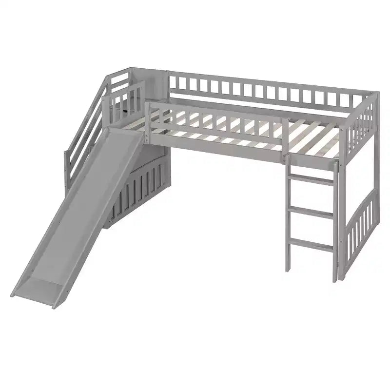 Lit mezzanine double avec toboggan et escalier de rangement pour chambre d'enfant