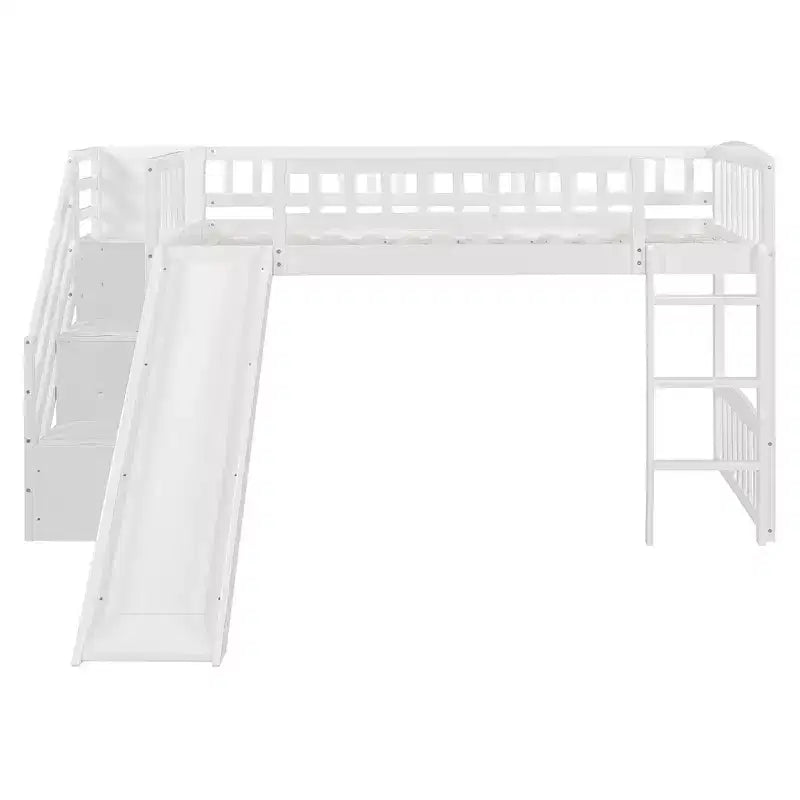 Lit mezzanine double avec toboggan et escalier de rangement pour chambre d'enfant