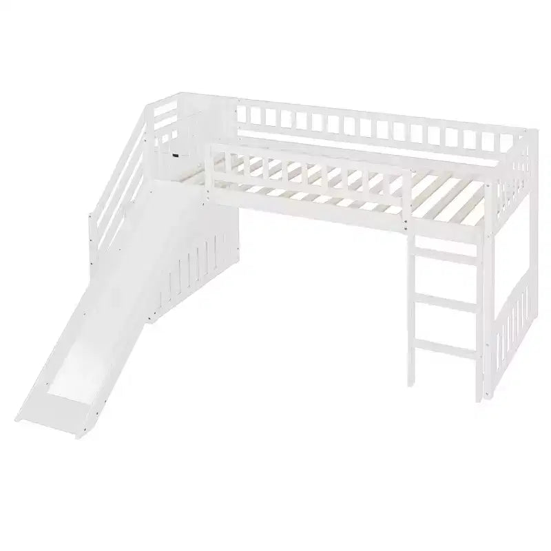 Lit mezzanine double avec toboggan et escalier de rangement pour chambre d'enfant