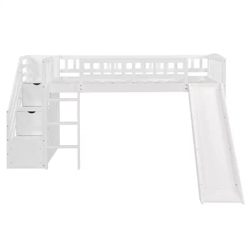 Lit mezzanine double avec toboggan et escalier de rangement pour chambre d'enfant