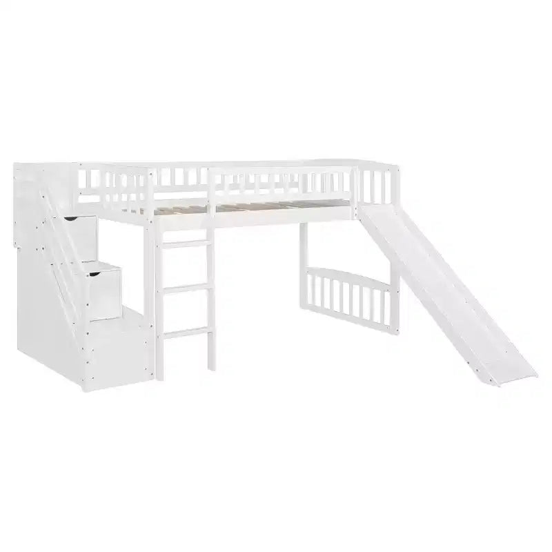 Lit mezzanine double avec toboggan et escalier de rangement pour chambre d'enfant
