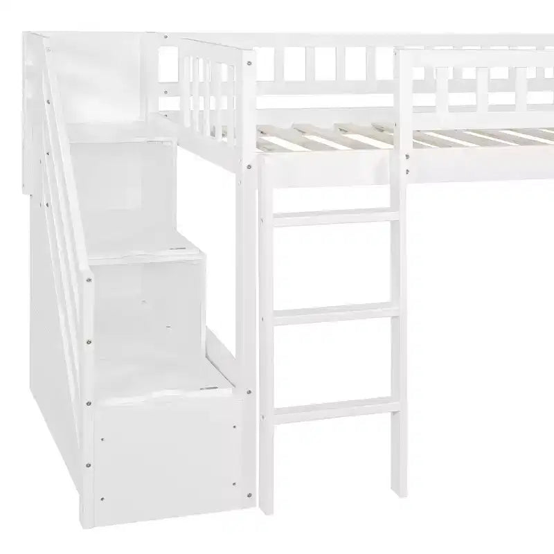 Lit mezzanine double avec toboggan et escalier de rangement pour chambre d'enfant