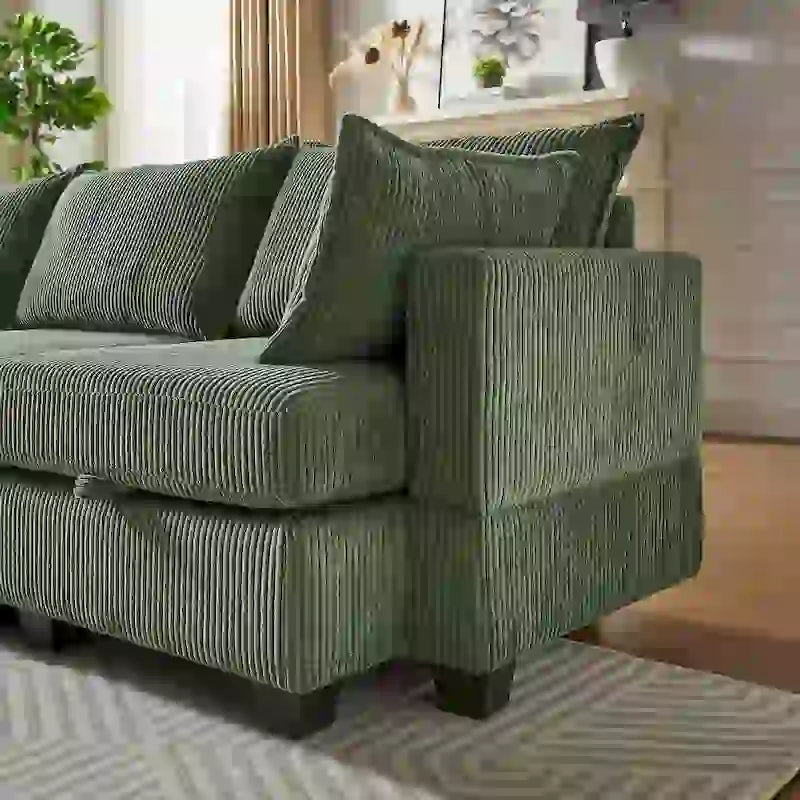 Green 6-Piece Convertible Corduroy Modular Sectional Sofa with Storage Seats, 2 Removable Ottomans, Free Combination